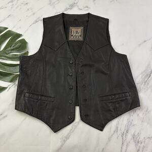 Adler Mens Vintage 90s Leather Vest Size XL Black Biker Smooth Buttons
